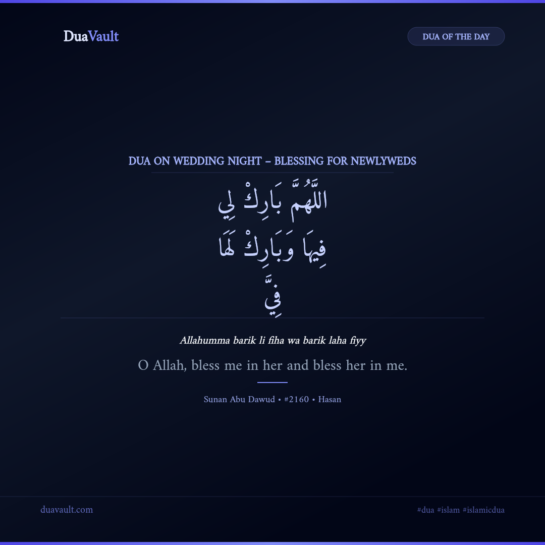 Dua on Wedding Night – Blessing for Newlyweds in Arabic with English meaning – Sunan Abu Dawud 2160