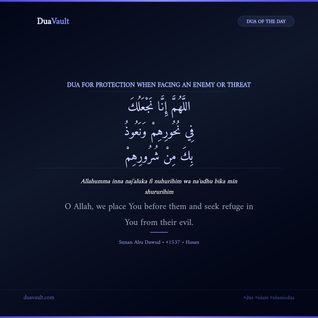 Dua for Protection When Facing an Enemy or Threat in Arabic with English meaning – Sunan Abu Dawud 1537