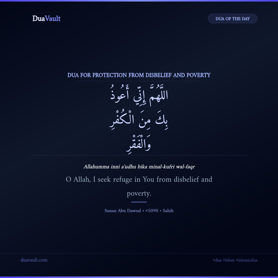 Dua for Protection from Disbelief and Poverty in Arabic with English meaning – Sunan Abu Dawud 5090