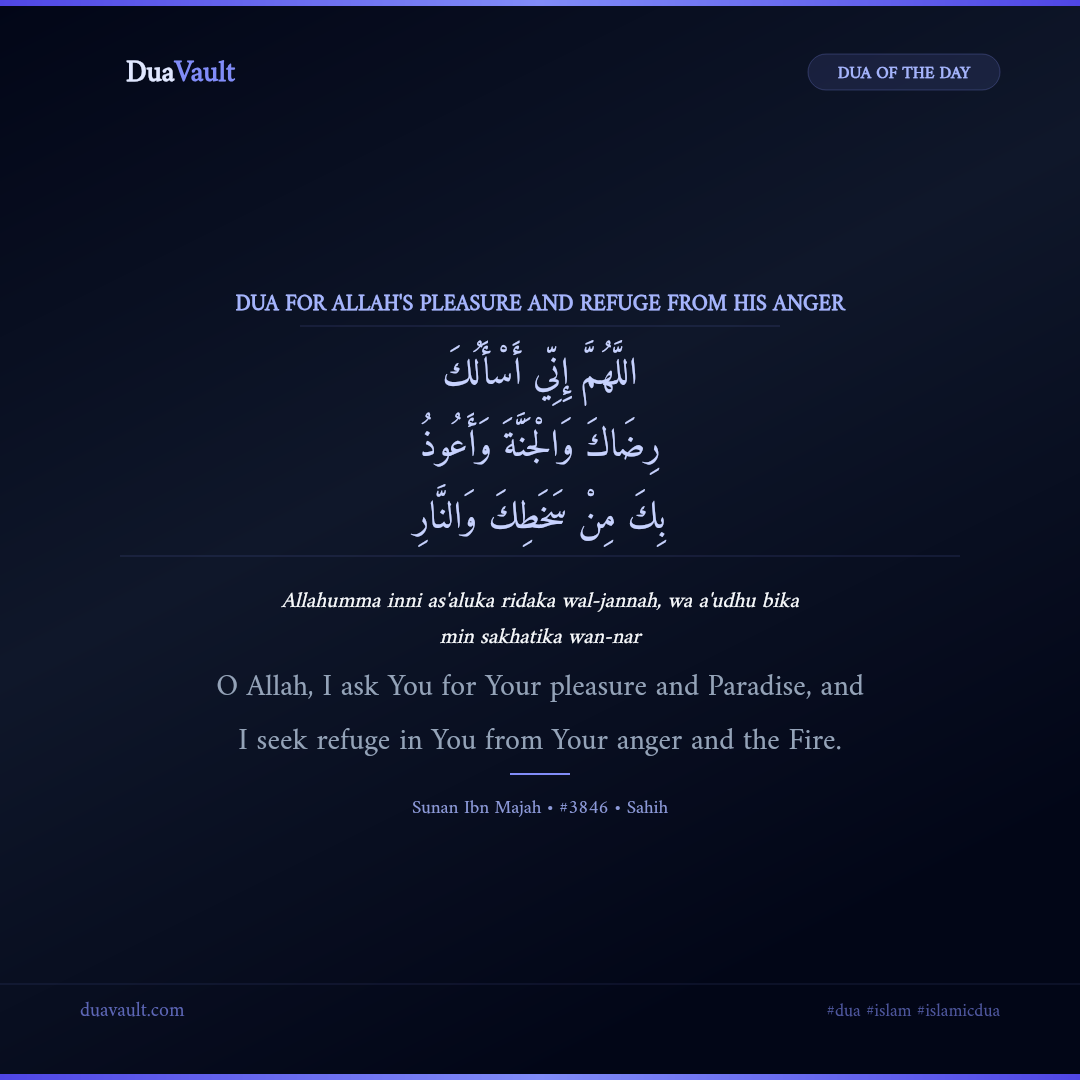 Dua for Allah's Pleasure and Refuge from His Anger in Arabic with English meaning – Sunan Ibn Majah 3846