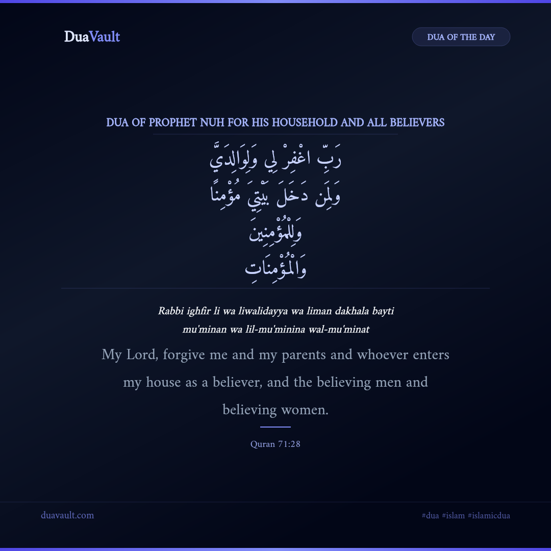 Dua of Prophet Nuh for His Household and All Believers in Arabic with English meaning – Quran 71:28