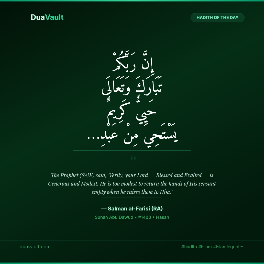 Allah Is Too Generous to Return Empty Hands – hadith in Arabic with English translation, Sunan Abu Dawud 1488