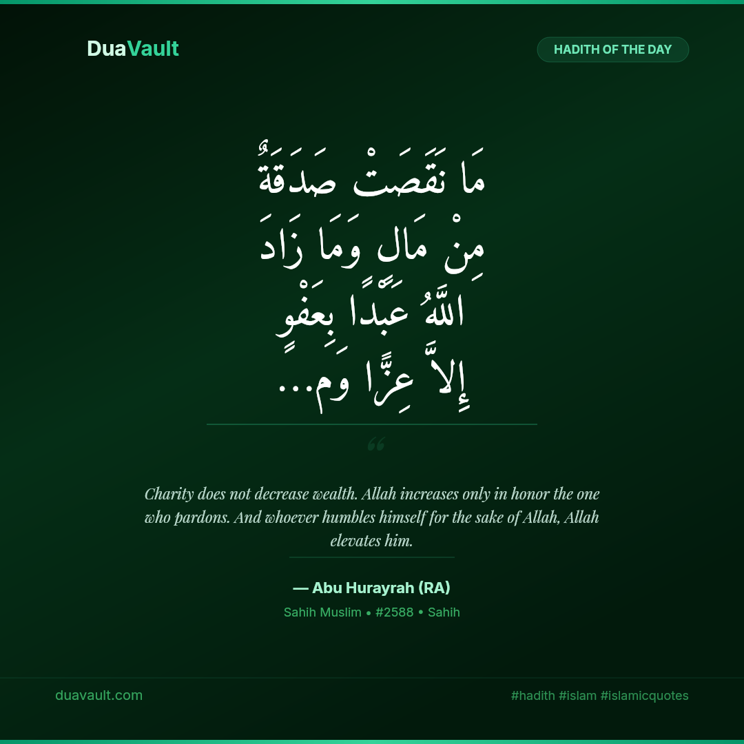 Charity Does Not Decrease Wealth – hadith in Arabic with English translation, Sahih Muslim 2588