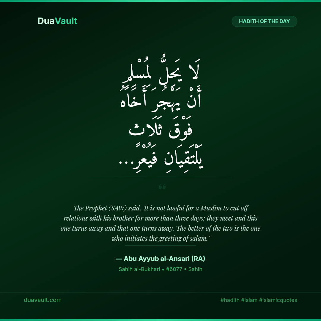 A Muslim Must Not Cut Off His Brother for More Than Three Days – hadith in Arabic with English translation, Sahih al-Bukhari 6077