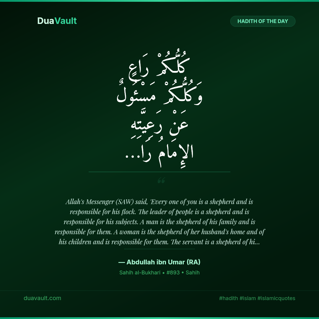 Every One of You Is a Shepherd – hadith in Arabic with English translation, Sahih al-Bukhari 893