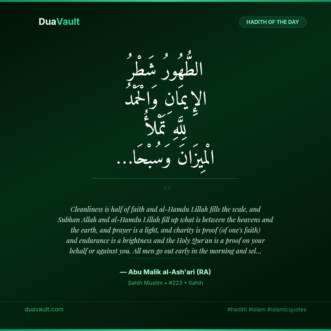 Purification is Half of Faith – hadith in Arabic with English translation, Sahih Muslim 223