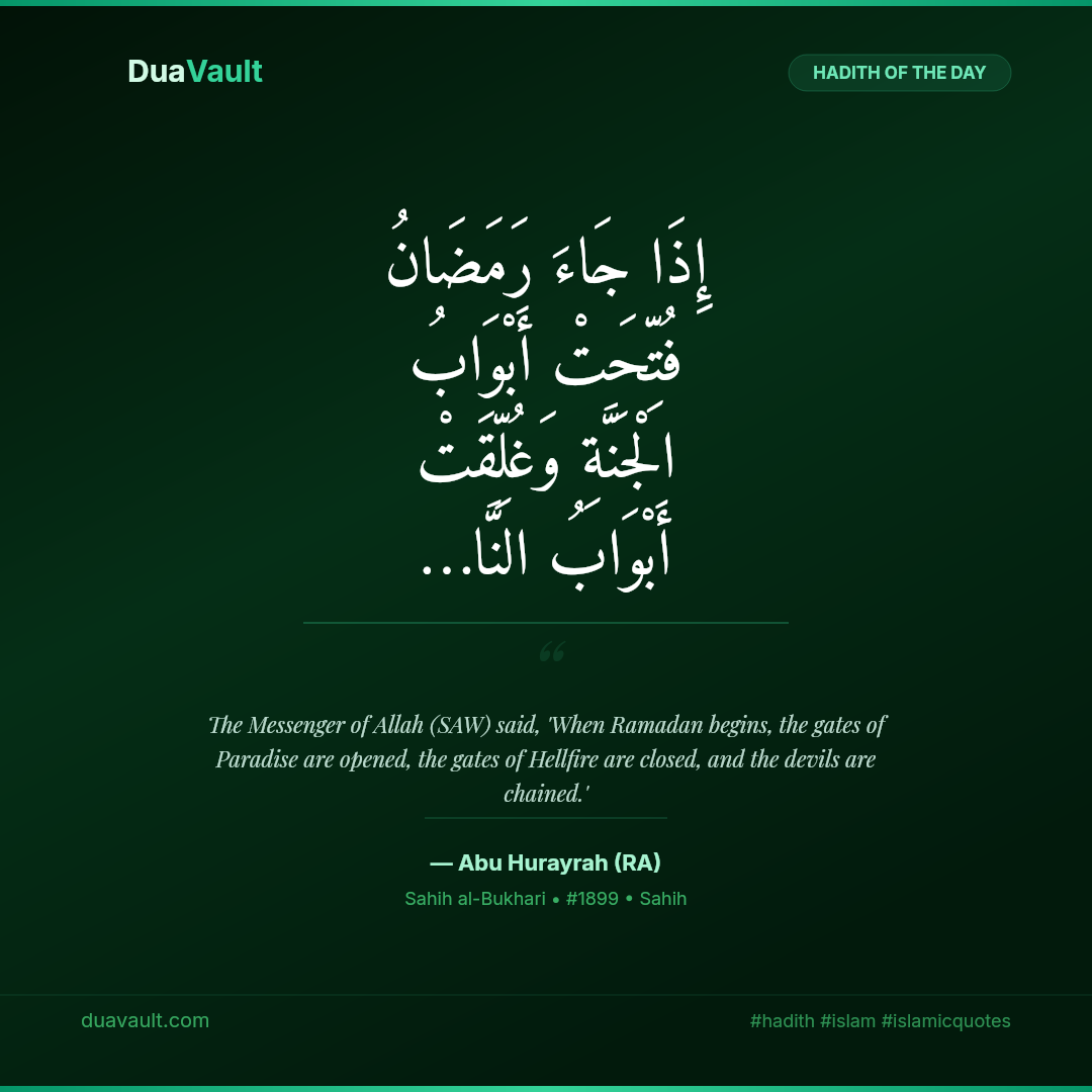 When Ramadan Begins, the Gates of Paradise Are Opened – hadith in Arabic with English translation, Sahih al-Bukhari 1899