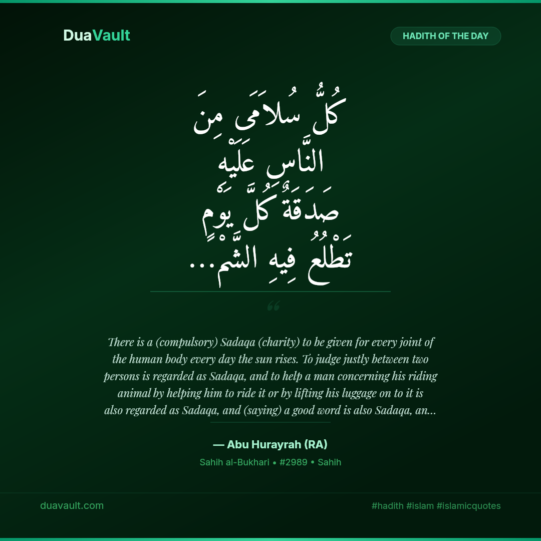 Every Good Deed is Charity – hadith in Arabic with English translation, Sahih al-Bukhari 2989