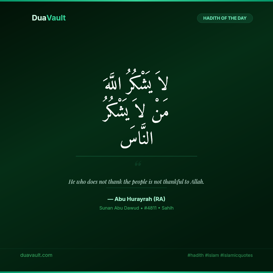 Thank People to Thank Allah – hadith in Arabic with English translation, Sunan Abu Dawud 4811